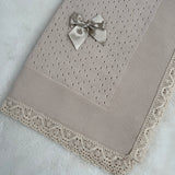 Baby's Lace Light Beige Shawl With Beige Trim