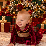PRE-ORDER The Mayfair Collection Ruby Edition – Baby Boys’ Personalised Luxury Velvet Christmas Sleepsuit
