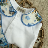 Baby Boys Blue Vardo Handmade Baby grow and Bib