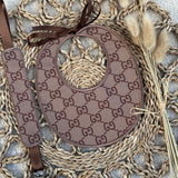 Baby's Brown Handmade Round Bib & Dummy Clip