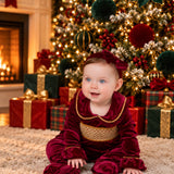 PRE-ORDER The Mayfair Collection Ruby Edition – Baby Girls’ Personalised  Luxury Velvet Christmas Sleepsuit