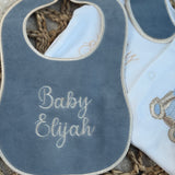 Boys Jade Blue Bear Handmade Sleepsuit And Bib