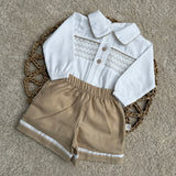 Baby Boy's Beige Smocked Shirt & Shorts Set