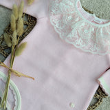 Baby Girls Pink Lacey Knitted Romper