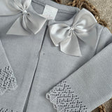 Baby Girls Grey Cardigan Two Satin Bows