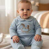 Baby Boys Blue Rocking Horse Sleepsuit