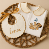 Baby Boys Lion Cub With Butterfly Handmade Sleepsuit & Bib
