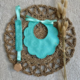 Baby's Mint Scallop Handmade Bib & Dummy Clip