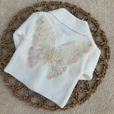 Personalised Lemon Butterfly Sparkle Knitted Baby Cardigan – white