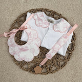 Girls Baby Pink Safari Print Handmade Sleepsuit, Dummy Clip & Bib Set