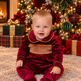 PRE-ORDER The Mayfair Collection Ruby Edition – Baby Boys’ Personalised Luxury Velvet Christmas Sleepsuit