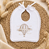 Personalised Hot Air Balloon Baby Bib – White Spanish Style Lace Trim Bib