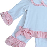 Girls White & Pink Personalised Frilly Pyjamas