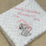 Perfect Little Thing Personalised Unisex Elephant Blanket, Full birth details - White