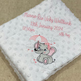 Perfect Little Thing Personalised Unisex Elephant Blanket, Full birth details - White