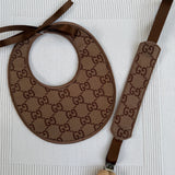Baby's Brown Handmade Round Bib & Dummy Clip