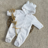 Babys Unisex White Fleece sleepsuit