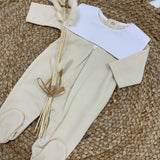 Baby Unisex Cotton Bib Romper - Beige