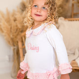 Girls White & Pink Personalised Frilly Pyjamas