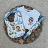Personalised Safari Baby Sleepsuit Set with Bib & Dummy Clip