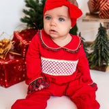 PRE-ORDER Baby Girls Red Christmas Smocked Sleepsuit