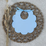 Personalised Spanish Blue With Flowers Scallop Bib