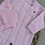 Baby Girl's Pink Spanish Knitted Romper With Hat - 6 Months