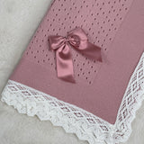 Baby's Lace Dusky Pink Shawl With Cream Trim