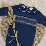 Baby Boys Navy Smocked Cotton Sleepsuit