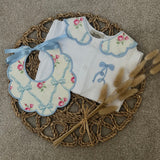 Baby Girls Blue Flower Print Handmade Sleepsuit and Bib