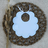 Personalised Spanish White & Blue Edge Scallop Bib