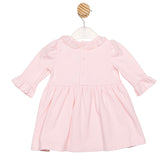 Girls Mintini Pink Dress with Diamante Front Detail, Frilled Cuffs and Tulle Collar & Bow
