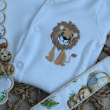 Personalised Safari Scallop Baby Set – Sleepsuit, Bib & Dummy Clip