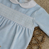 Baby Boy's Albert Blue & White Smocked Sleepsuit
