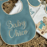 Boys Jade Blue Bear Handmade Sleepsuit And Bib