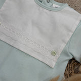 Baby Boys Mint Sleepsuit with Lace Bib