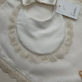 Granlei Spanish Lace Bib & Muslin Set – Ivory | Traditional Baby Gift