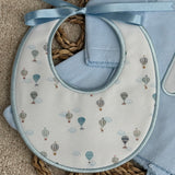 Personalised Baby Blue Hot Air Balloon Baby Set – Sleepsuit, Handmade Bib & Dummy Clip