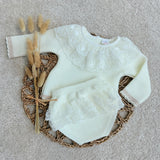Baby Girls Ivory Lacey Knitted Jam Set