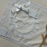Granlei Spanish Lace Bib & Muslin Set – Ivory & white | Traditional Baby Gift