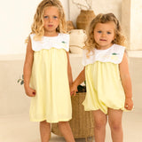 Girls Lemon Personalised Dress with Scallop Collar
