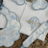Girls Blue Safari Print Handmade Sleepsuit, Dummy Clip & Bib Set