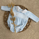 Baby Boy's Albert Blue & White Smocked Romper