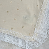 Cream Cotton Baby Shawl with Soft White Lace Trim