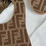 Baby’s Unisex Brown inspired Handmade Sleepsuit, Bib & Dummy Clip Set