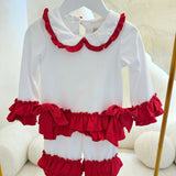 Girls White & Red Birthday Frilly Pyjamas