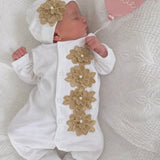 Baby Girls Gold Flower Baby Grow With Hat