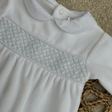Baby Boy's Albert White & Blue Smocked Sleepsuit