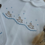 Luxury Personalised Rocking Horse Sleepsuit & Bib Set – Blue Embroidery