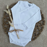 White Cotton Long-Sleeved Wrap-Over Bodysuit